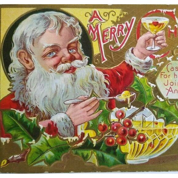 Santa Claus Christmas Postcard Festive Bowl Cocktail Drink St Nicholas Series 3 - Picture 1 of 4